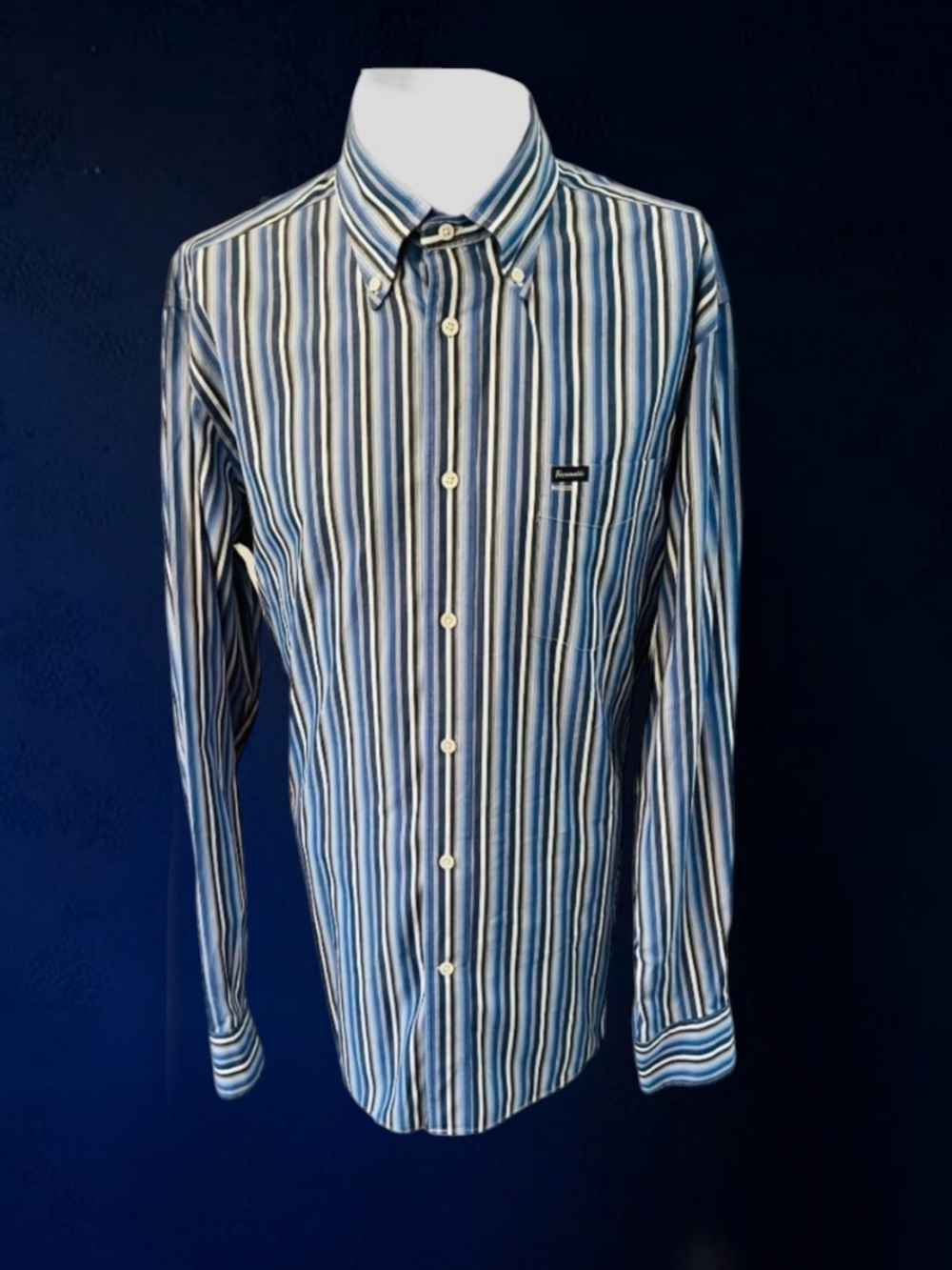 FACONNABLE CLASSIQUE BLUE STRIPPED LONG SLEEVE SHIRT SIZE LARGE